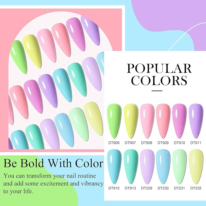 MEET ACROSS 12PCS Gel Nail Polish Set, 12 Colors Gel Nail Kit Art Design Soak Off UV LED,Nail Art Design Gifts for Women (SET-12, 12PCS)