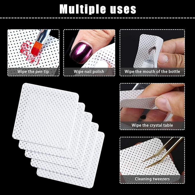 600 PCS Eyelash Glue Wipes Lint Free Nail Wipes, EBANKU Adhesive Wipes for Lash Glue Nail Polish Remover Pads, Glue Nozzle Wipes Non-Woven Fabric Wipes Eyelash Extension Supplies