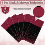 MASHAN 6Pcs Black Maroon Tablecloths, Rectangular Plastic Table Covers - Image 4