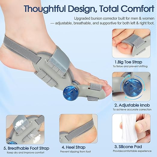 Bunion Corrector for Women Men Big Toe,Adjustable Knob Bunion Corrector for Bunion Relief,Bunion Fix with Bunion Silicone Pad,Suitable for Left and Right Feet(2PCS)