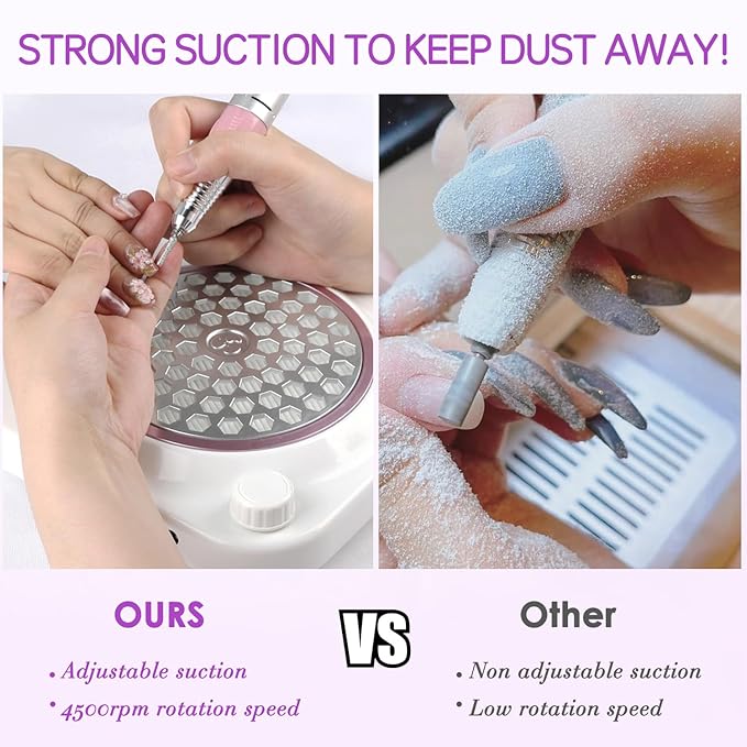 Cofashion Nail Dust Collector Vacuum with Adjustable Speed Rotary 48w Powerful Dust Collector Nails with Filter Electric Dust Suction Machine for Manicure