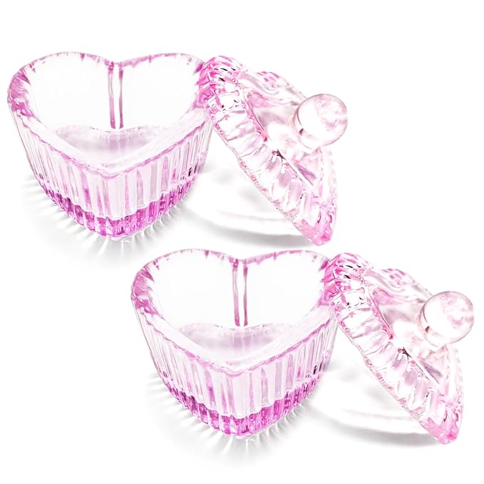 Crystal Sweet Heart Shape Acrylic Liquid Powder Glass Dappen Dish Glass Cup w Cap Lid Bowl for Acrylic Nail Art Transparent Kit (HJ-NAPB059-2pcs)