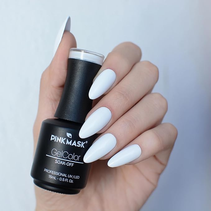 PINK MASK Gel Color Nail Polish Super White 15ml / o.5 oz - UV/LED Gel Polish, Non Wipe, Long Lasting, Soak Off Formula