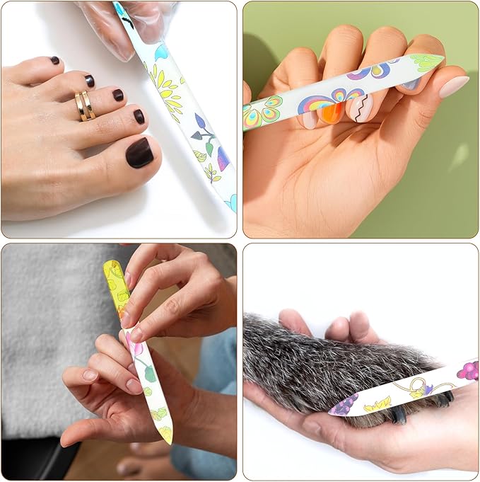 5 Pack Glass Nail File with Case Crystal Nail File Buffers Mixed Color Double Sided Glass Fingernail Files Cuticle Pusher Manicure Set for Women