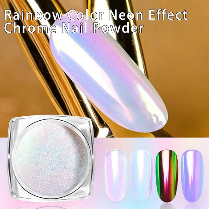 1 Box Holographic Nail Glitter Powder Rainbow Color Neon Effect Nail Art Flakes Decoration Chrome Nail Powder Dust Tip Manicure