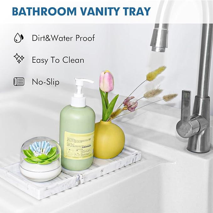 Bloss Bathroom Vanity Tray with Soap Dish Holder - 11.8" Silicone Counter Trays for Kitchen, Bathroom, Toilet, Perfume, Jewelry,Candle, Key,Dresser