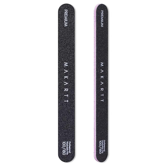 Makartt Nail File, 100/180 Grit Emery Boards for Nails, Professional Washable Doubled Sides Filer Kit for Medium and Gentle Filing Manicure Tools(Black-2pcs Trial Set)