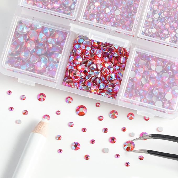 Beadsland 4300pcs Flatback Rhinestones,Orange AB Rhinestone Nail Gems Round Crystal Rhinestones for Crafts, Mixed 6 Sizes with Picking Tweezers and Wax Pencil Kit, SS6-SS20, Hyacinth AB