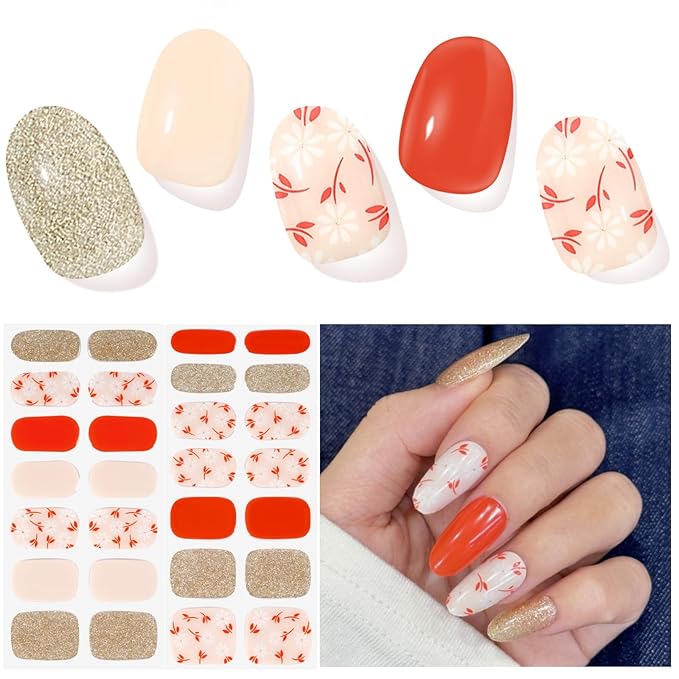 Semi Cured Gel Nail Strips, Flash Pink | 28 PCS Solid Color Gel Nail Strips Works with UV Light, Salon Quality Nails Stickers Full Nails Wraps
