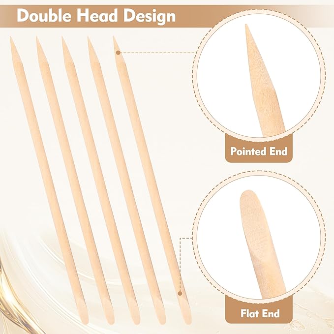 1000 PCS 4.5 Inch Orange Wood Sticks for Nails, AHIER Wooden Cuticle Pusher Sticks Double Head Functional Manicure Tools