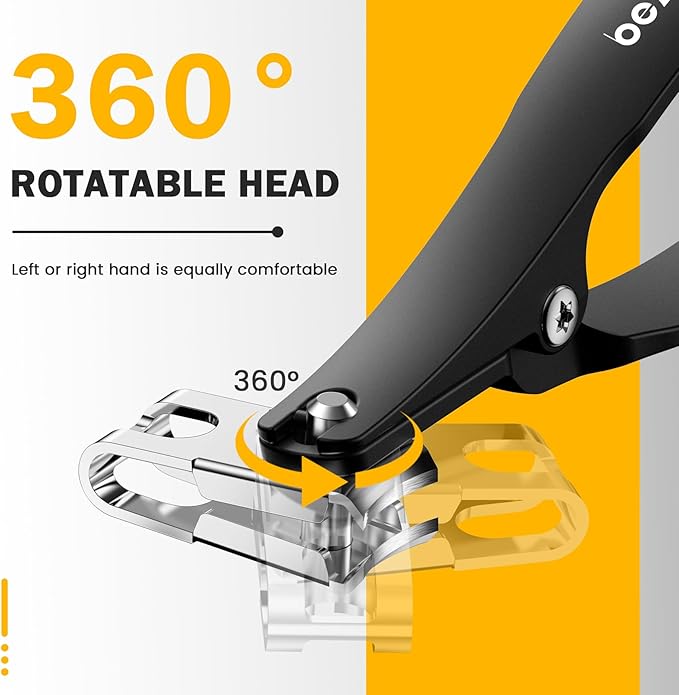 BEZOX Long Handle Toenail Clippers for Seniors – 360° Rotating Jaw Toe Nails Clipper for Thick Nails with an Ergonomic Palm-Grip, Finger Naill Clippers Adult for Men and Women - Black