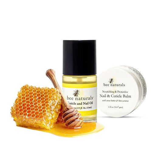 Bee Naturals Nail & Cuticle Care Gift Set – Includes Hydrating Nail Balm & Nourishing Cuticle Oil with Natural Ingredients – Perfect for Dry, Brittle Nails & Ragged Cuticles – Travel-Friendly & Gentle