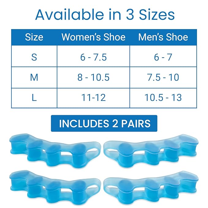 ViveSole Toe Spacers for Women & Men (4 PCS) - Silicone Gel Toe Separators & Spreaders for Pedicure & Plantar Fasciitis - Bunion Corrector, Hammer Toe Straightener & Stretcher for Pain Relief (Small)