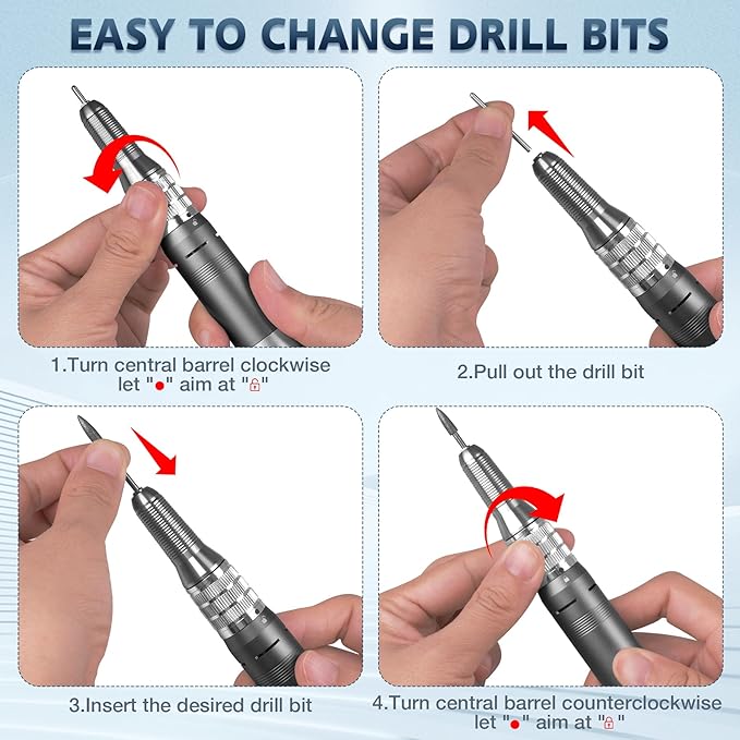 Nail Drill Professional, HoMove 35000RPM Portable Nail Drill Machine, Rechargeable Efile Nails Drill, Low Heat Electric Nail File for Acrylic Gel Nails[Grey]