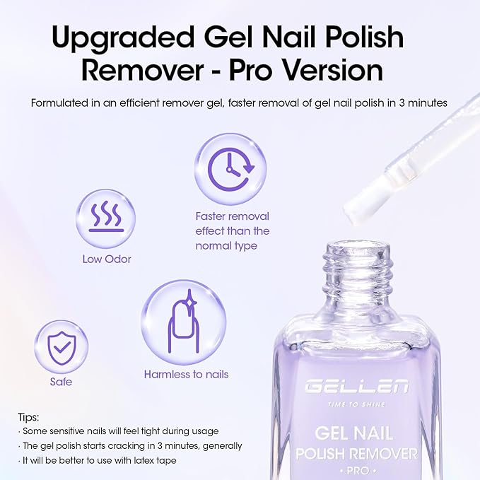 Gellen Gel Nail Polish Remover, Gel Polish Remover for Nails Quickly in 2-5 Minutes, No Soaking Wrapping Needed, Professional Gel Nail Remover Pro, Don't Hurt Nails