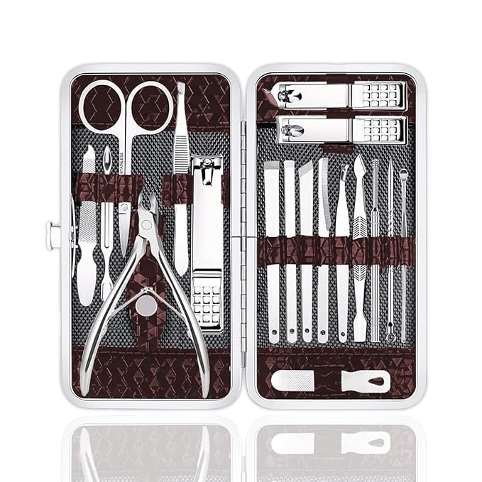 Nail Clipper Set 18 Pcs | Stainless Steel Manicure Grooming Kit: Fingernail Clippers & Toenail Pedicure Cleaning Cutter | Travel Nail Trimming Kit | Gifts for Women, Men, Him, Dad, Christmas, Birthday