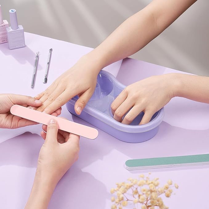 Dual Nail Soaking Bowl Acetone Proof: Soak Off Gel Nail Polish Dip Powder Remover Bowl- Cut the Soaking Time in Half Manicure Bowl for Salon Home (D2-Purple)