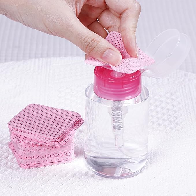 Biutee Cleaner Bottle Set for Nail Polish Remover with 1200 Lint Free Nail Wipes, 180ml Empty Push Down Pump Dispenser for Acetone, Salon Grade Manicure Cleaner Bottle & Non-Woven Nail Pads Kit