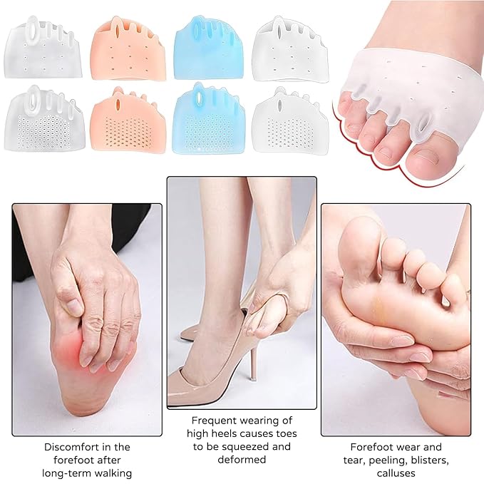 4 Pairs Silicone Toe Separators, 2026 New Bunion Corrector for Women, Ball of Foot Cushions, Toe Separators Breathable and Soft, Corrector, for Foot Alignment & Pain Relief, 4PCS*Skin