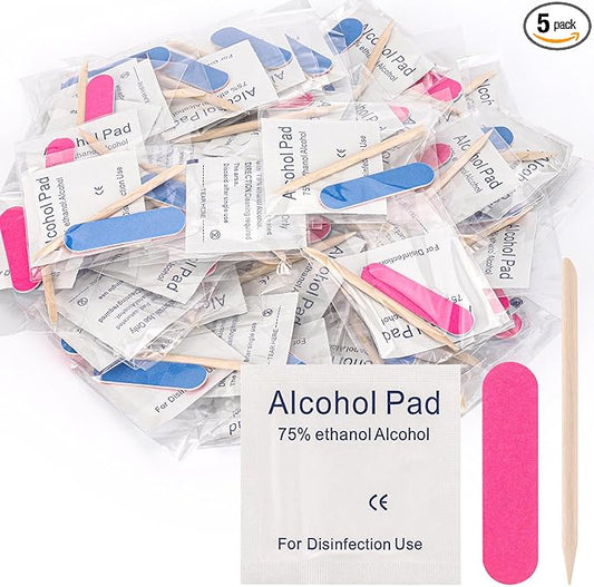 48 Sets Disposable Manicure Kit 3-Piece Mini Nail Files Set Includes Nail File 100/180 Grit, Wood Stick, Nail Polish Remover Pads for Nails Design, Stamping Polish Manicure Art Tool