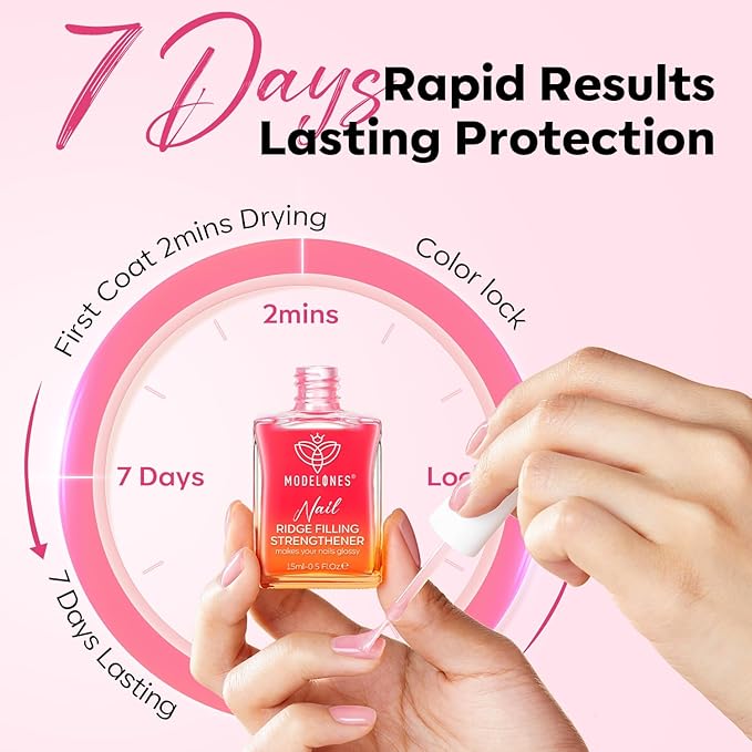 modelones Nail Strengthener Jelly Pink Nail Polish Repair 8-in-One Nail Ridge Filler Nail Strengthener and Growth for Damaged Nails 15ml