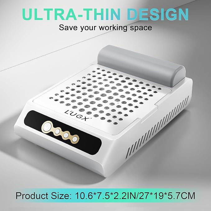 L'UGX Rechargeable Nail Dust Collector, Professional Brushless Turbo Dust Collector Nail Tech, Powerful Dust Suction Machine Manicure Pedicure Tool for Acrylic Nail Polishing, Low Noise, 2Pcs Filters