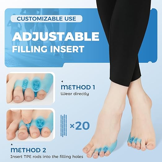 Tailor’s Bunion Corrector and Pinky Toe Separators - Gel Protectors for Pain Relief, Overlapping, Curled Toes - Little Straightener - Adjustable Tailor Pads - Toes Spacer (Blue)