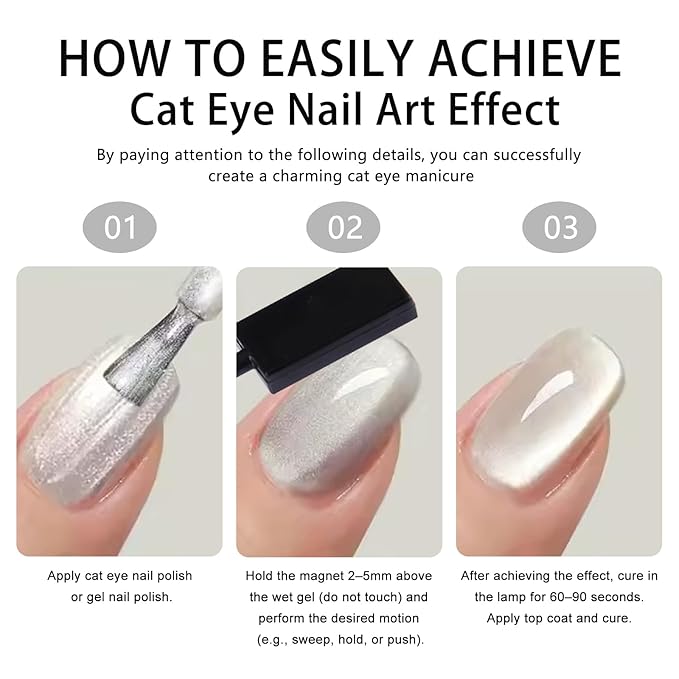 62Pcs Heart Cat Eye Magnet for Nails, Heart Nail Magnet Tools Set, Cat Eye Magnetic Gel Nail Polish Magnets Sticks, Magnetic Bead for Acrylic Nails DIY Manicure Accessories