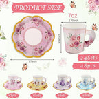 24 Sets Disposable Paper Tea Cups 7 OZ Floral Tea Party Cups | - Image 2