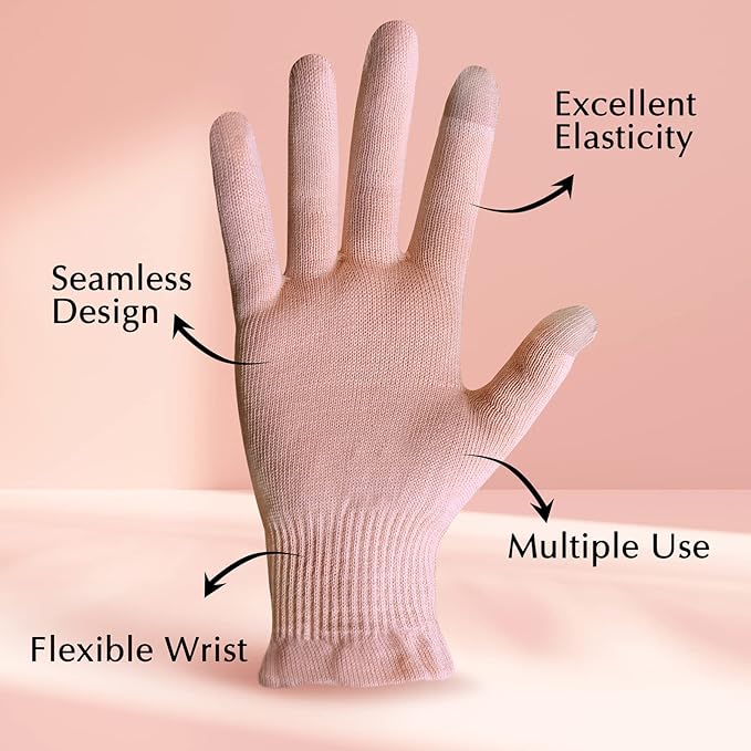 Evridwear Cotton Moisturizing Gloves Overnight Touchscreen for Dry Hands SPA Eczema Hand Care, Day and Night Moisturizing Sleeping Gloves (2 Pair S/M, Feather Weight Pink Color)