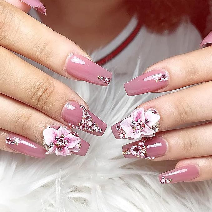 Canvalite 2784Pcs Pink Rhinestones Nail Art Gems with Tools, Flat Back Matte, Plastic, Nail Art, Rhinestones, Tweezer, Double Point Dotting Pen, 5Pcs Jewelry Glues