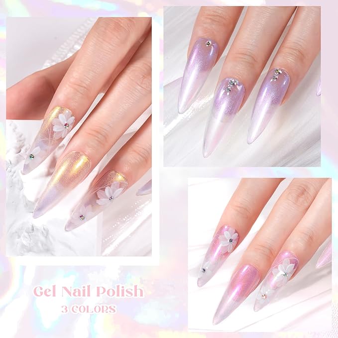 MEET ACROSS Poly Nail Gel 8Pcs Nail Extension Gel Set and Nail Extension Starter Kit for Beginners Nail Art DIY Home Gifts for Women (Aurora-2, 8pcs)