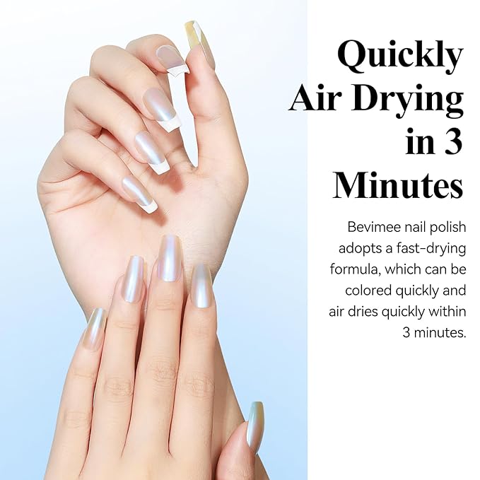 Quick Dry Nail Polish 12ML, Mermaid Shimmer Pearl Aurora Blue Nail Polish Regular Air Fast Drying Fingernail and Toenail Nail Lacquer Polish Natural Color Nail Art Salon DIY at Home