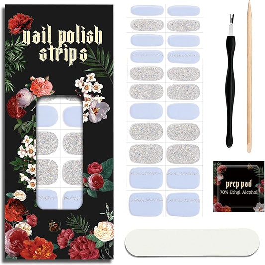 Nail Polish Strips - 22 Pcs Salon Quality Gel Nail Stickers - Long Lasting Wraps (Stardust Blue)