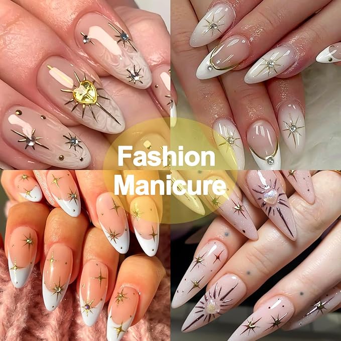 4Pcs Star Nail Decals Embossed Star Nail Art Stickers 5D Self-Adhesive Gold Bronzing Cross Starlight with Heart Rhinestones Nail Design Stickers Luxury Decals for Women Girls Manicure Decoration