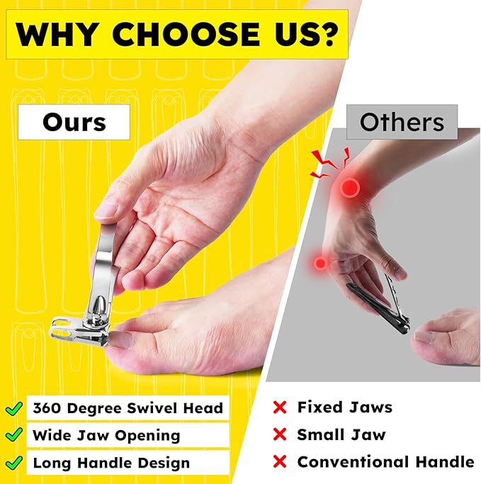 Nail Clippers for Seniors, 360 Degree Rotary Fingernail and Toenail Clippers with Long Handle Ultra Sharp Sturdy Stainless Steel Heavy Duty Large Toe Nail Clippers for Thick Nails Built-in Nail File