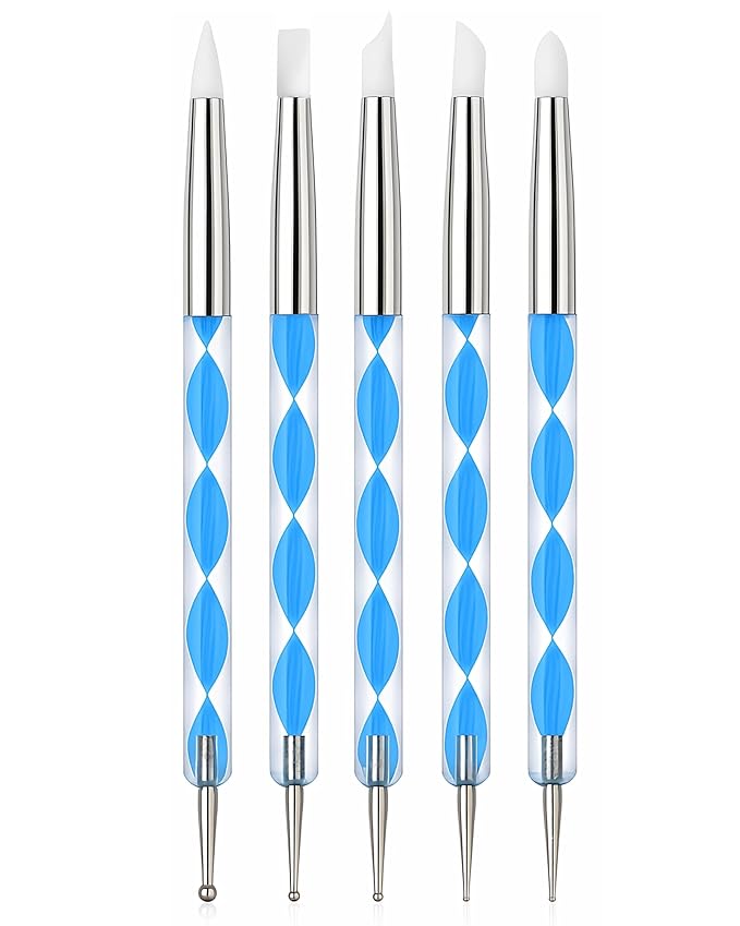 5PCS Dual-Ended Nail Art Dotting Pens – Silicone Sculpting & Dotting Tools Set for Acrylic Gel Nail Design, Gradient, Carving, DIY Manicure