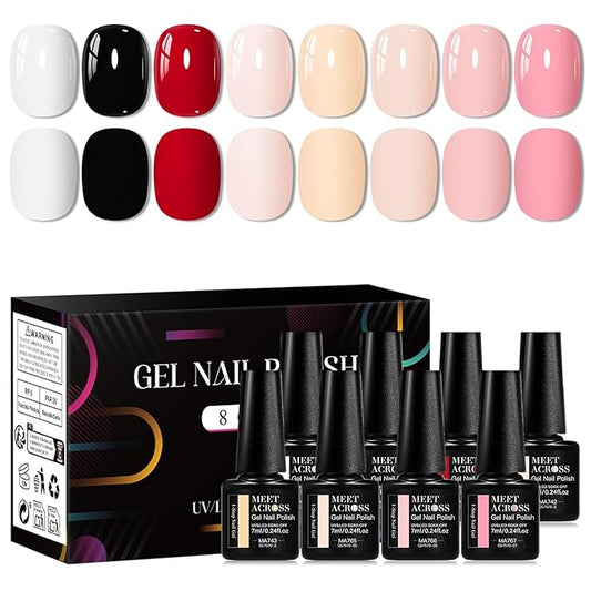MEET ACROSS 1 Step Gel Polish Set Nail Art Manicure 3 in 1 Gel Kit Soak Off LED Gel Nail Varnishes No Need base gel top coat (Set-3, 8PCS)
