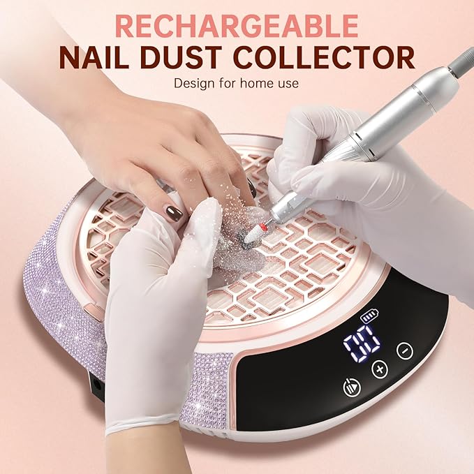 Cordless Nail Dust Collector,Portable Dust Collector Nail Tech with LED Display,Rechargeable Dust Suction Machine with Reusable Fillter for Acrylic Gel Polish,Salon & Home