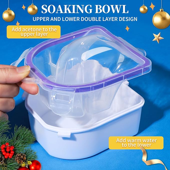 Teenitor Soak Off Bowl Nail Soaking Bowl Acetone Proof, Soak Off Gel Polish Remover Bowl, Dip Powder Remover Tools Cuticle Pusher Peeler Cuticle Oil Nail File Buffer Manicure Bowl for Hand, Lavender