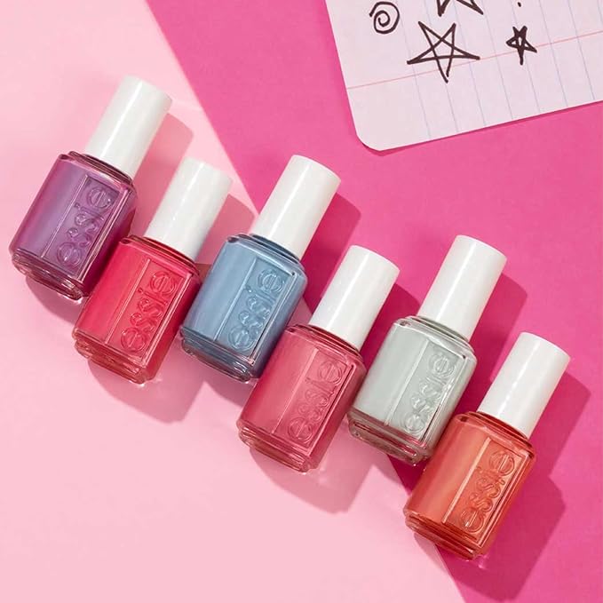 essie salon-quality nail polish, vegan, purple, shimmer, flirty flutters, 0.46 fl oz