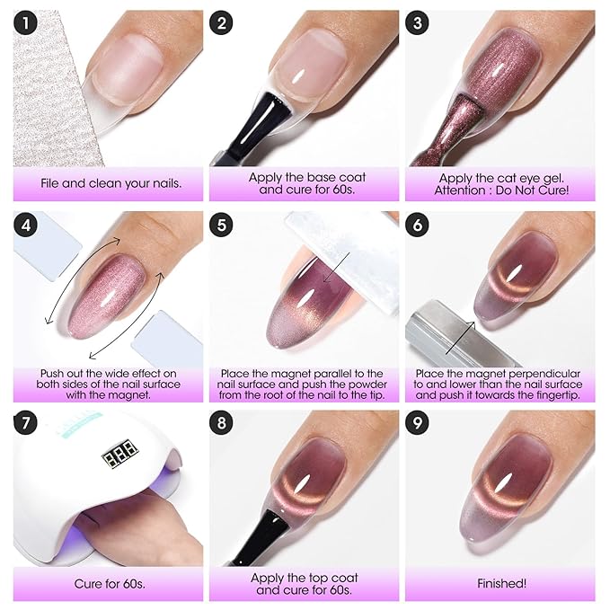 GELLEN Cat Eye Gel Polish, 18ml Magnetic Gel Polish Holographic Glitter Purple Nail Polish Gel Soak Off UV LED Shimmer Nail Gel Nail Art Manicure Gifts for Women Girls