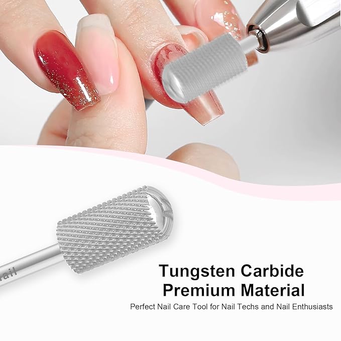 3/32" Large Barrel Smooth Round Top Tungsten Carbide Nail Drill Bit Safety Bit for Gel & Acrylic Removal, 2-Way Rotating Efile Tip, Salon Electric File Accessory (M Grit, Silver)