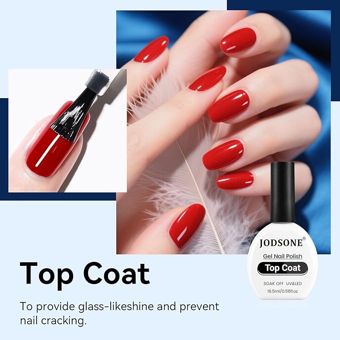 JODSONE 16.5ml Gel Top Coat No Wipe Clear Glossy Shine Finish Long Lasting No Soak Off Nail and Need U V Lamp Cured for Salon DIY Nail Art Design