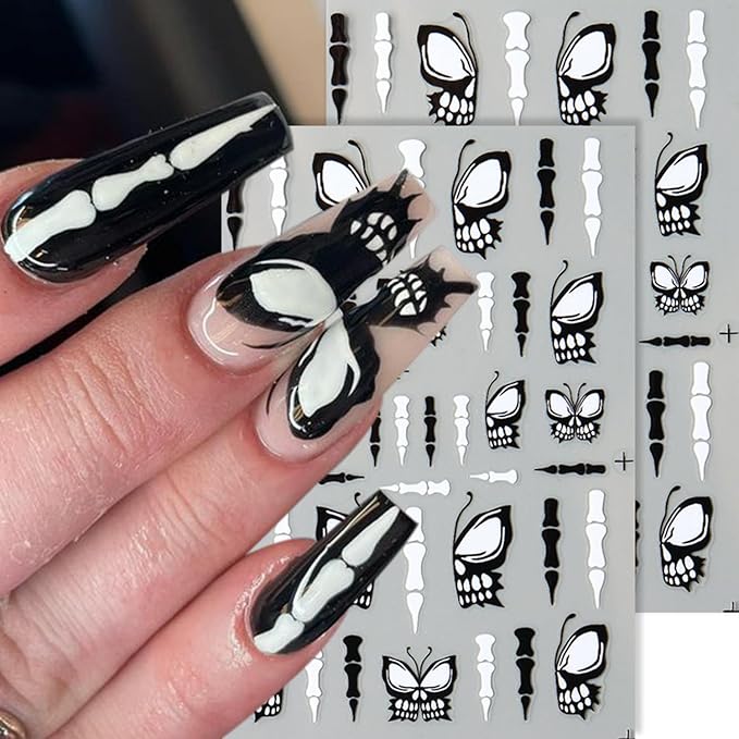 6 Sheets Halloween Nails Stickers Cute Ghost Mummy Nails Art Stickers 3D Self-Adhesive Supplies Nail Decal with Black White Spider Web Design Nail Sticker for Nail Art Women's DIY Decoration