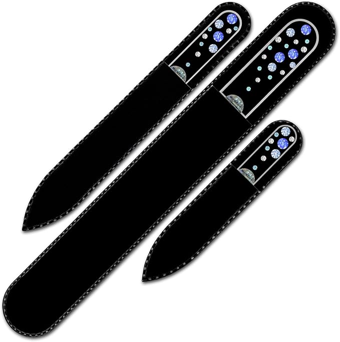 Mont Bleu Set of 3 Glass Nail Files hand decorated with crystals - Handmade - Czech Tempered Glass