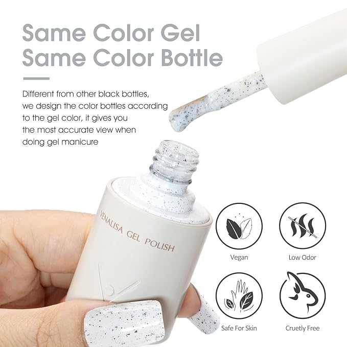 VENALISA Eggshell Effect White Glitter Gel Nail Polish 1 Pcs 10ML Soak Off Salon Manicure DIY at Home Nail Art For Girls Women