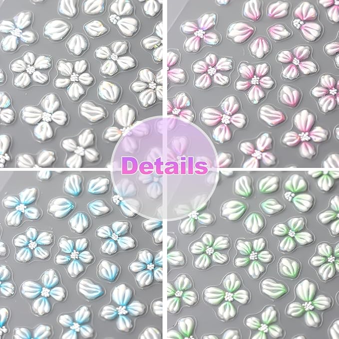 5D Embossed Flowers Nail Stickers for Nail Art Designs,4 Sheets Spring Cherry Blossom Floral Petals Self-Adhesive Nail Decals,Holographic Sakura Foils Sticker for Nail Decoration Manicure Supplies