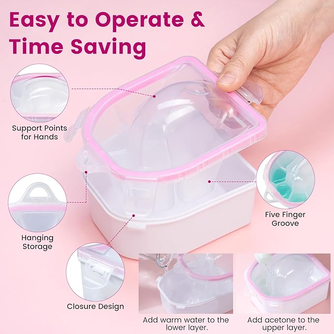 Quaferen Nail Soaking Bowl Acetone Proof: Soak off Gel Polish Dip Powder Remover Manicure Bowl with Triangle Cuticle Peeler and Cuticle Pusher for Women Nail Beginners Home Salon(Single Pink)