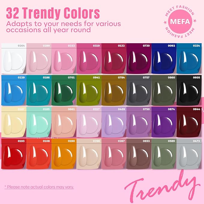 MEFA 32 Colors Gel Nail Polish Kit with U V Light, 54 Pcs Nude Pink Popular Gel Nail Polish Starters Set Essential Manicure Tools Nails Art Decorations DIY Gifts
